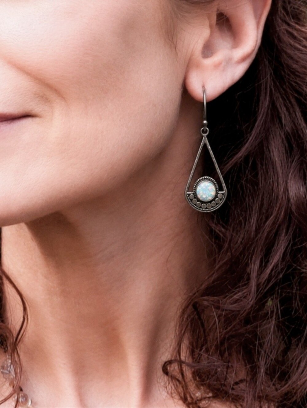 New Annika Witt Sterling Silver & Opal Dangle Earrings-